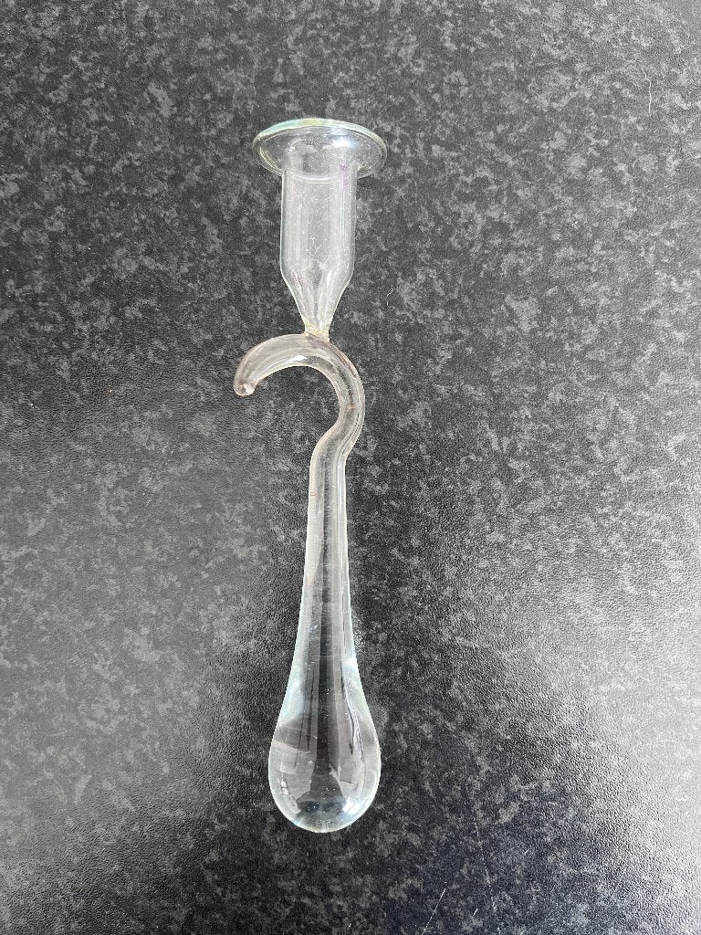 Glazen kandelaar met haakje, Huis en Inrichting, Gebruikt, Ophalen of Verzenden, Glas, Kandelaar