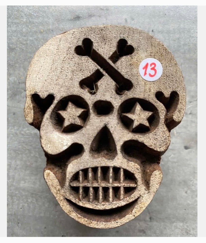 Batik vintage stempel, scull, skull, schedel, 7,5 x 5,5 cm, Ophalen of Verzenden