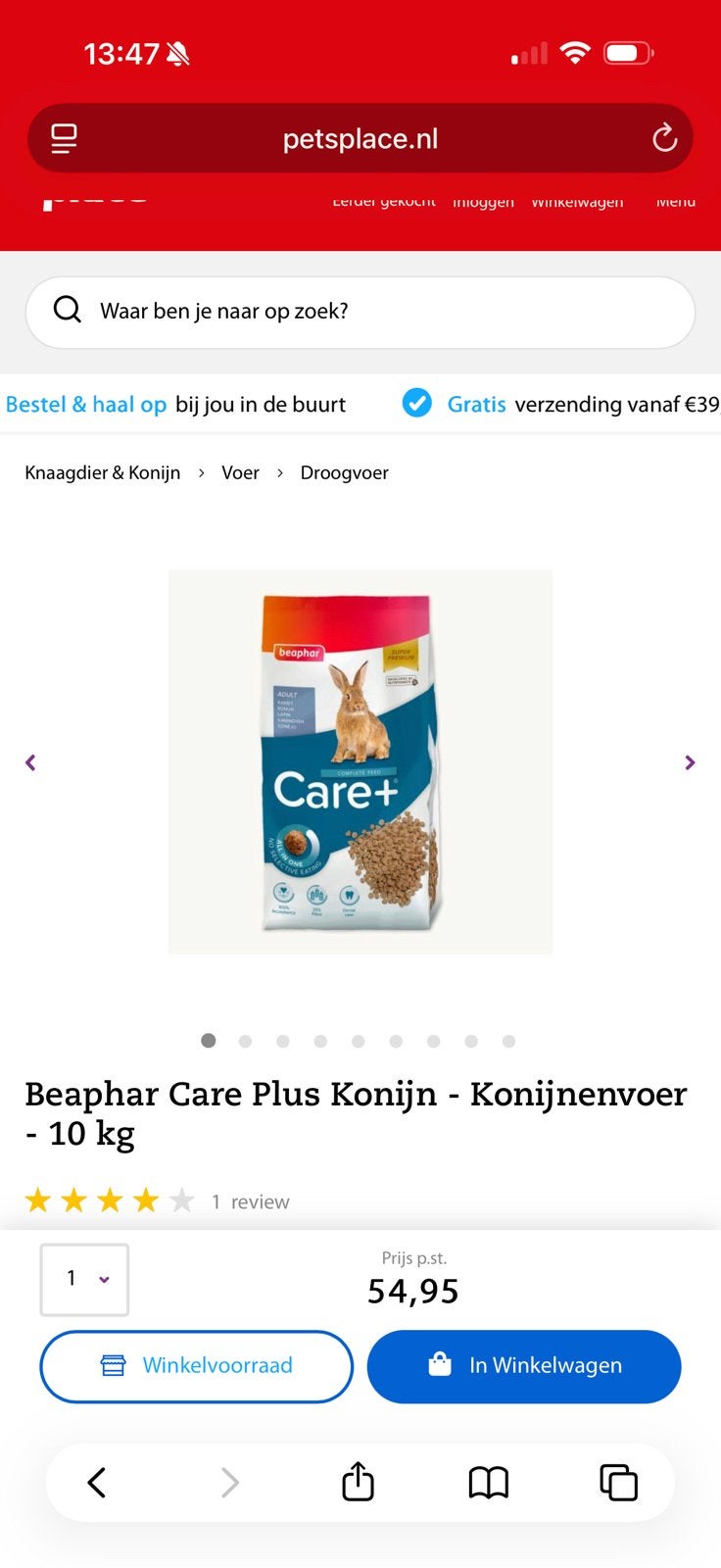 Beaphar konijnenvoer 10 kilo, Ophalen, Knaagdier of Konijn