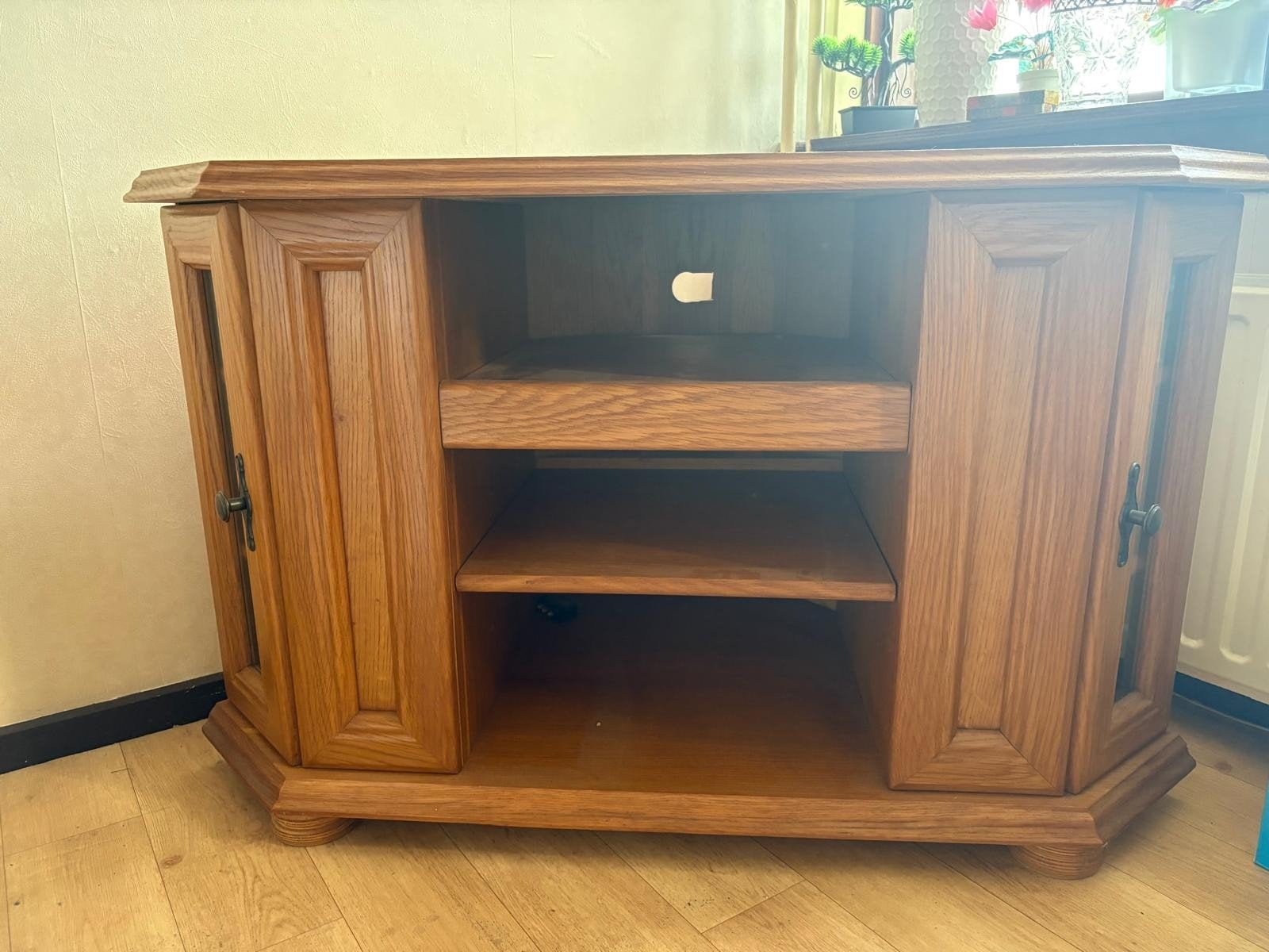 Eiken hoektafel / tv-meubel, Ophalen, Gebruikt, Eikenhout, 50 tot 100 cm