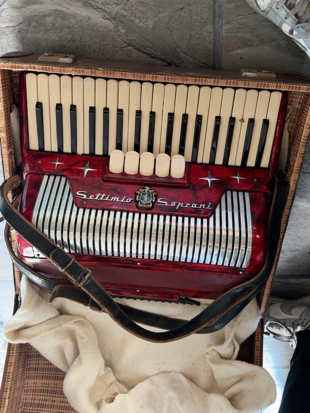 Settimio Soprani Accordeon met koffer, Gebruikt, Overige formaten, Toetsaccordeon, Met koffer
