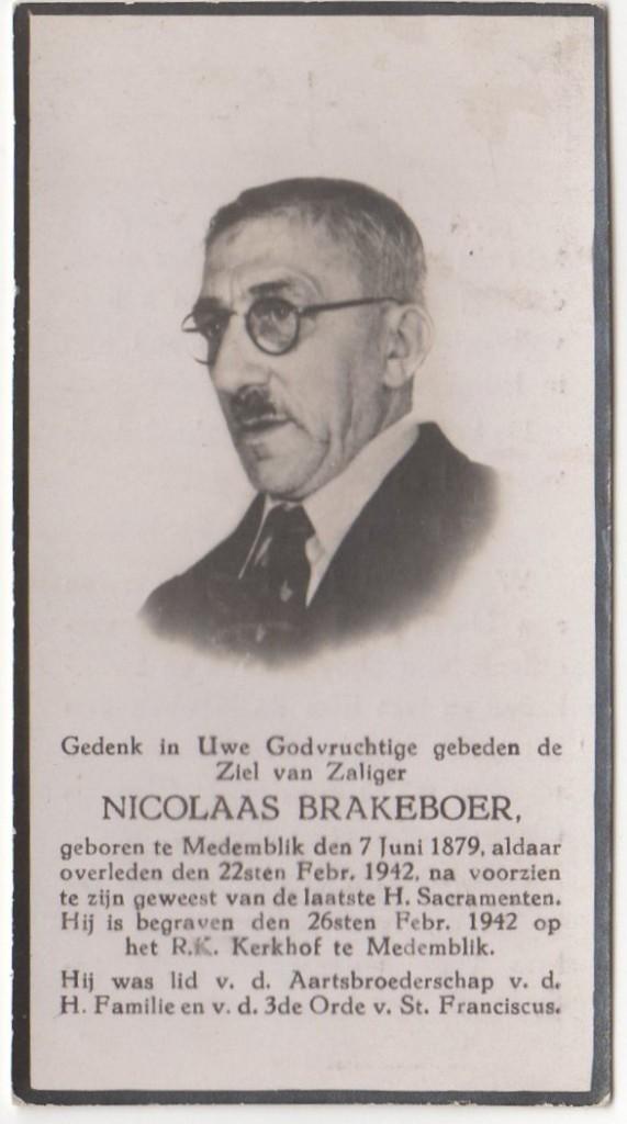 Nicolaas Brakeboer 1879 - 1942 Medemblik, 62 jaar oud, Verzenden