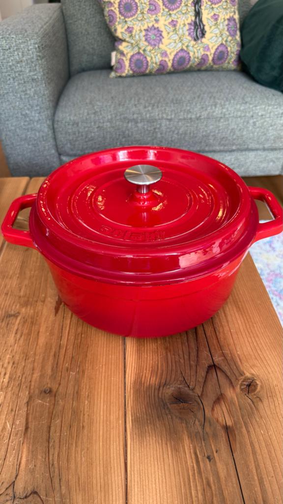 SOLA - Rode gietijzeren braadpan met deksel, Ophalen, Gebruikt, Gietijzer, Koekenpan of Braadpan