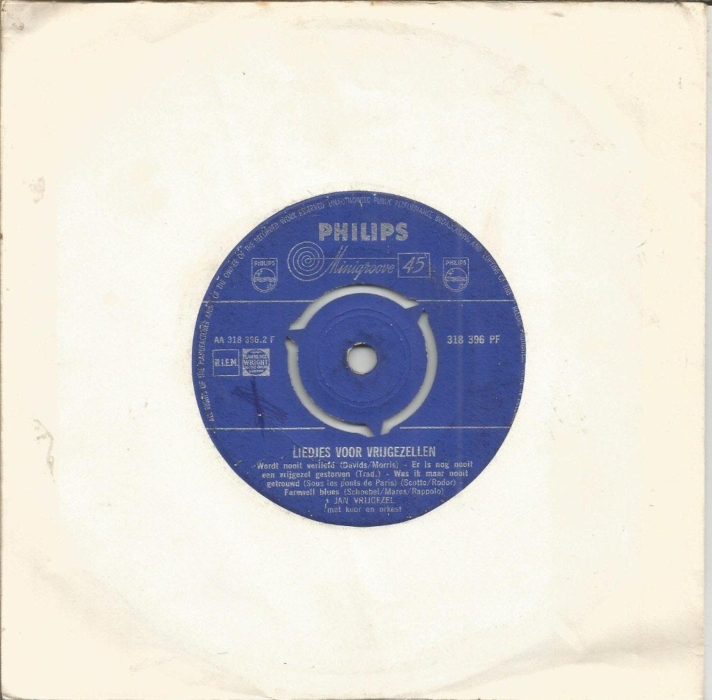 Jan Vrijgezel – Liedjes Voor Vrijgezellen (1960), Gebruikt, 7 inch, Levenslied of Smartlap, Beschermende buitenhoes
