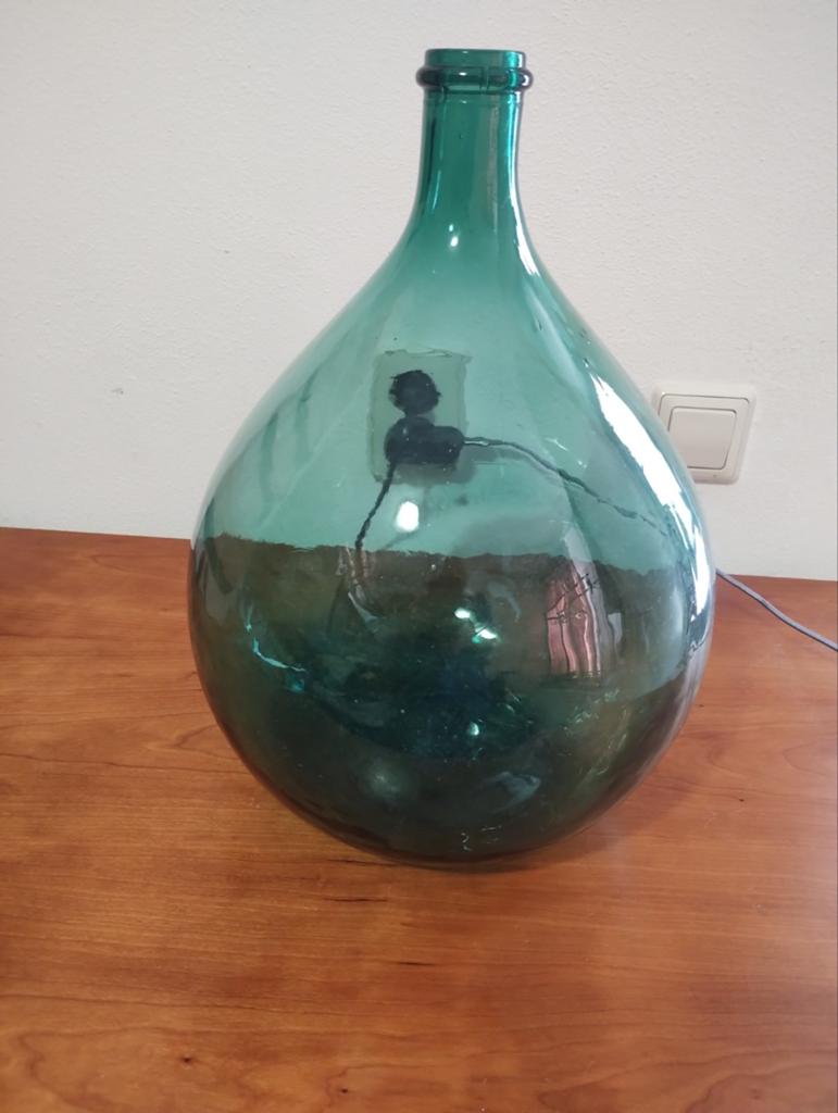 Grote groene glazen fles - Vintage decoratie, Ophalen of Verzenden