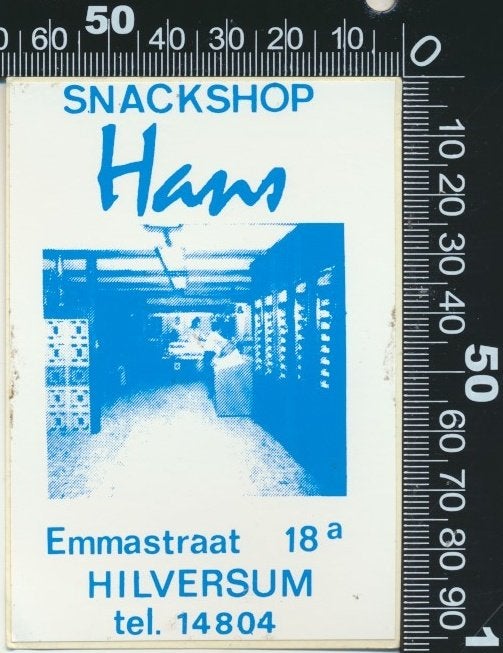 Sticker: Snackshop Hans - Hilversum (Blauw), Verzamelen, Ophalen of Verzenden, Zo goed als nieuw, Bedrijf of Vereniging