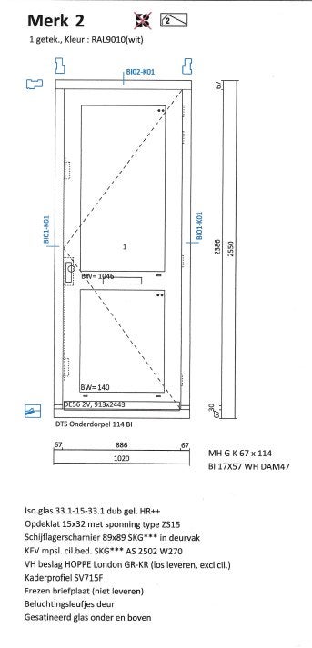 Nieuwe houten voordeur met kozijn incl. glas excl. beslag, Ophalen, 120 cm of meer, Nieuw, Buitendeur