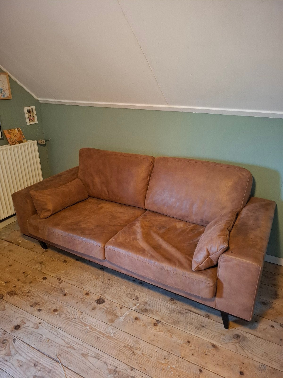 Gratis 2-zits bank, cognac, Ophalen, Gebruikt, 75 tot 100 cm, Tweepersoons