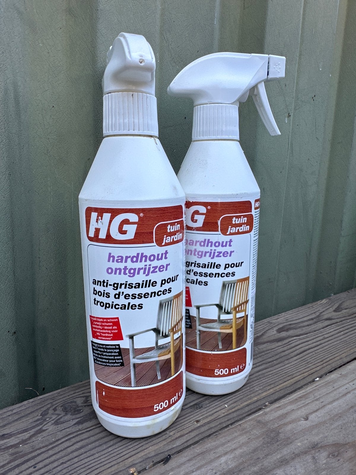 HG hardhout ontgrijzer 2x 500ml voor tuinmeubelen, Ophalen of Verzenden, Nieuw