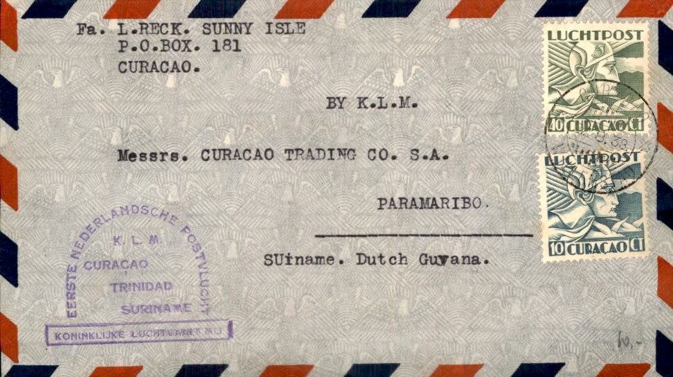 Curacao - Luchtpost - Guyana - KLM - FFC - 1938, Postzegels en Munten, Brieven en Enveloppen | Nederland, Verzenden, Envelop