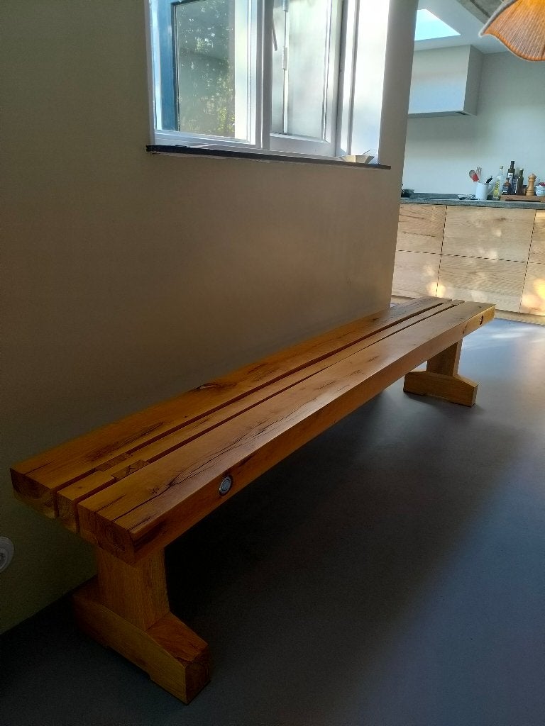 Massief eikenhouten bank (bv bij de eettafel), Ophalen, Modern design, Minder dan 75 cm, Zo goed als nieuw