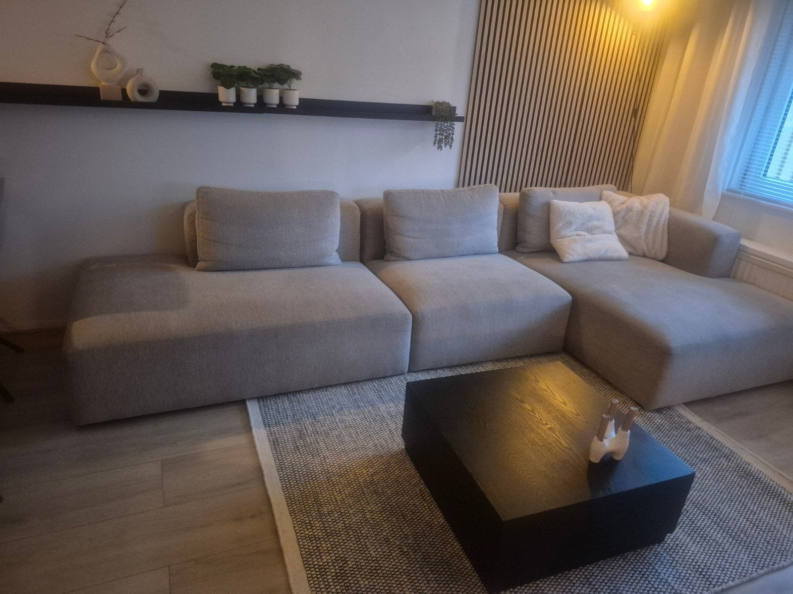 Moderne hoekbank met longchair - Grijs stof groot modulair, Huis en Inrichting, Ophalen, Gebruikt, Stof, Modern