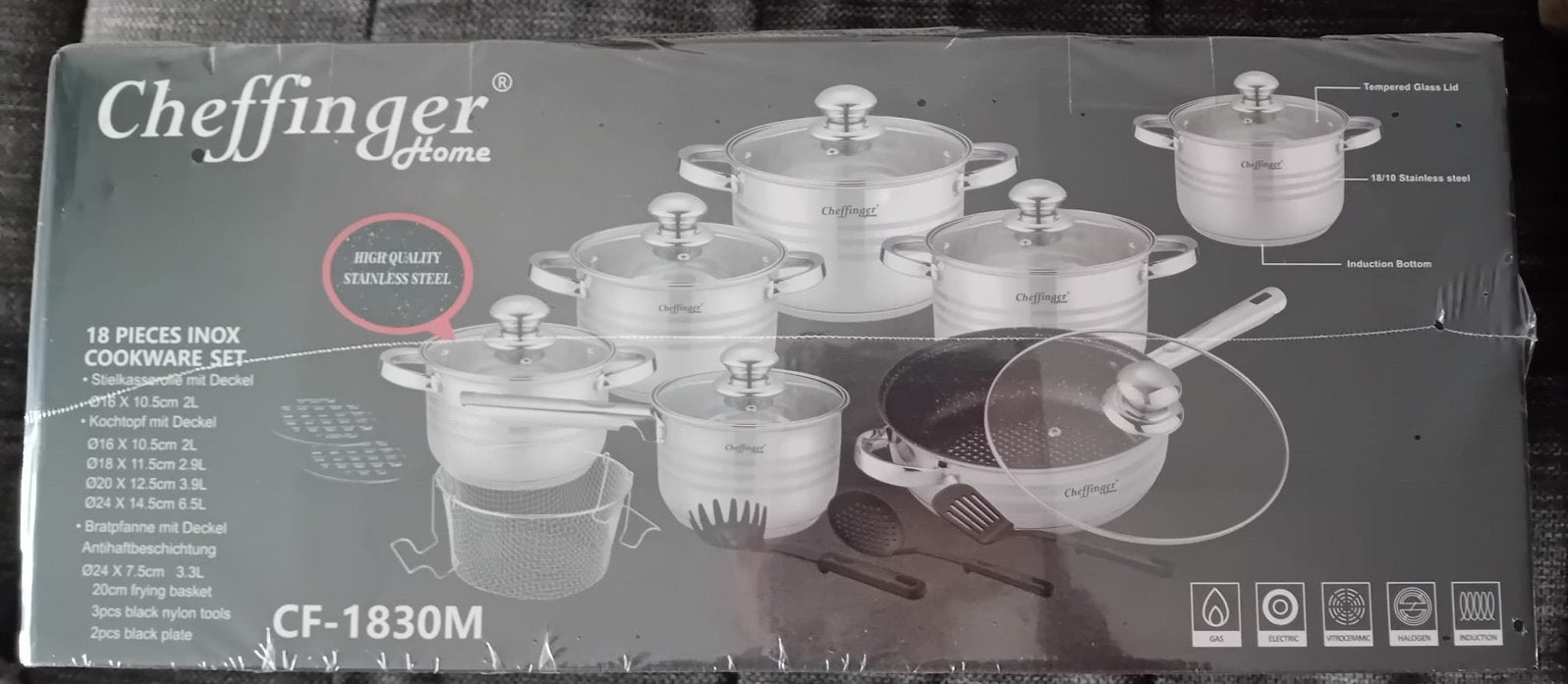 ChefFinger 18-delige INOX Pannenset - Nieuw in doos, Huis en Inrichting, Keuken | Potten en Pannen, Ophalen, Antiaanbaklaag, Nieuw