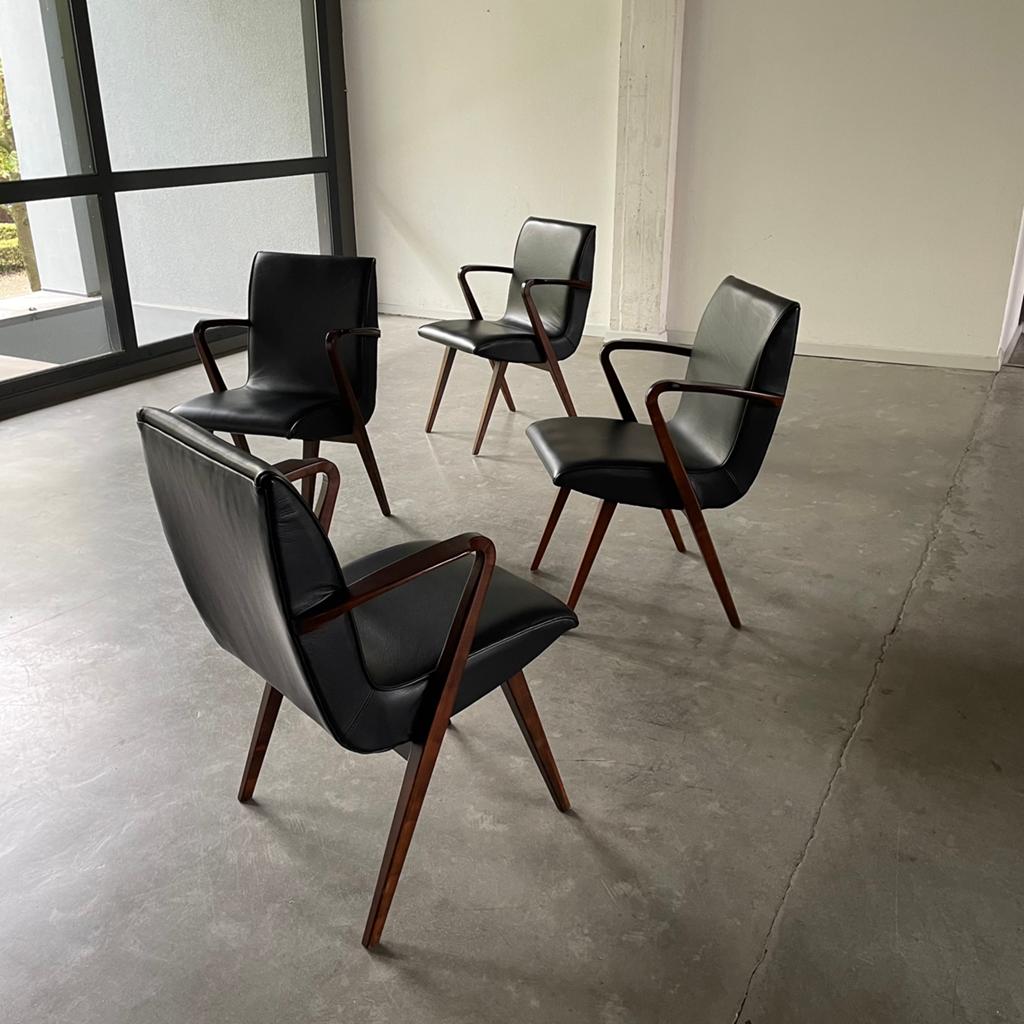 4 a a patijn stoelen vintage jaren 60 leder, Ophalen, ., 2de hands, Zo goed als nieuw