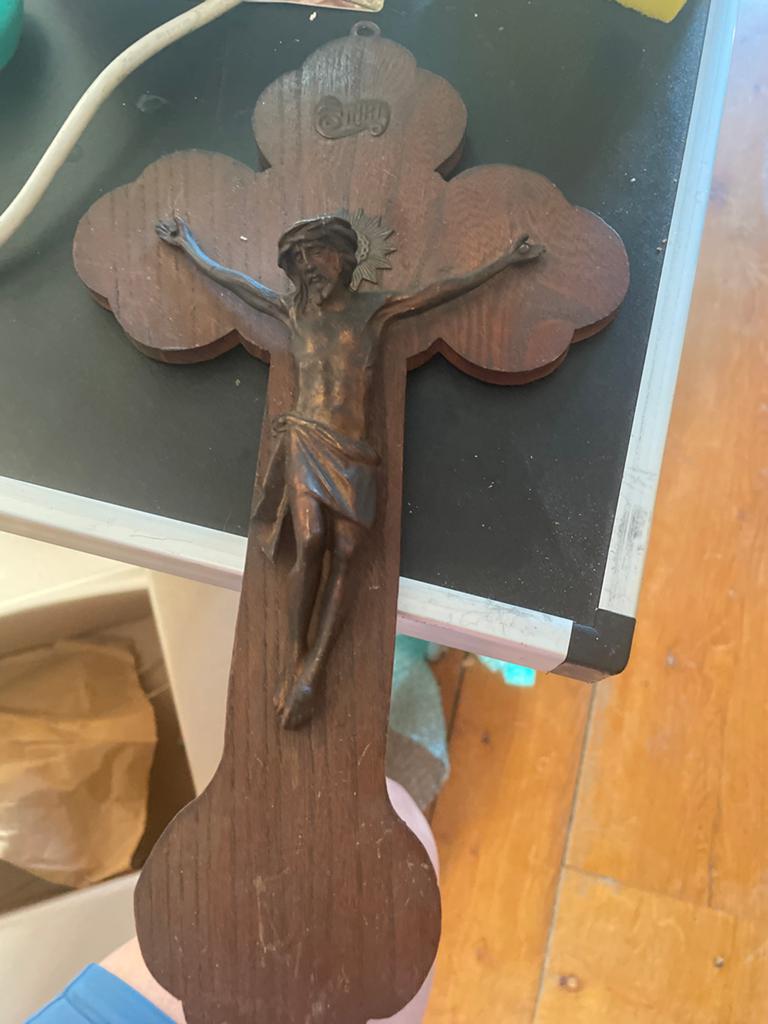 Vintage houten kruisbeeld met Christusfiguur, Ophalen of Verzenden