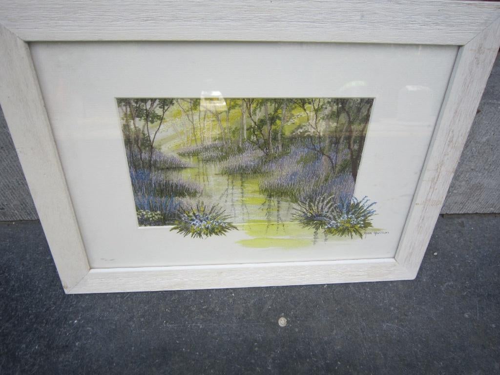 Anne Harrison, Byz. Comb. Borduren/ Aquarel in mooie lijst, Ophalen of Verzenden