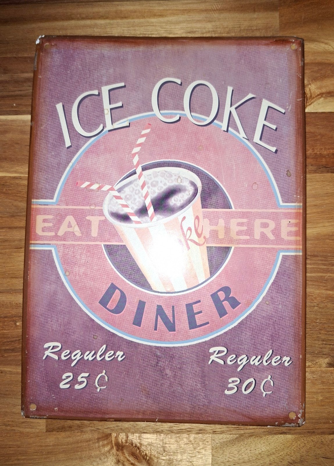 Vintage metalen plaat, bord met een coca-cola diner thema, Verzamelen, Merken en Reclamevoorwerpen, Ophalen of Verzenden, Gebruikt