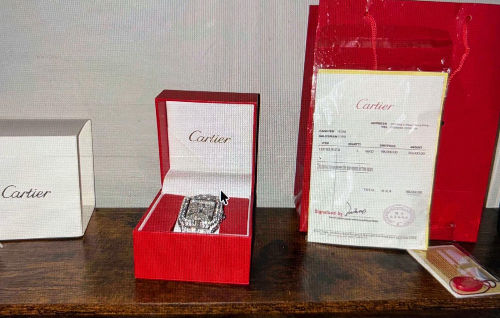 Cartier Santos Iced Out Horloge - Zo goed als nieuw, Overige merken, Staal, Staal, Verzenden