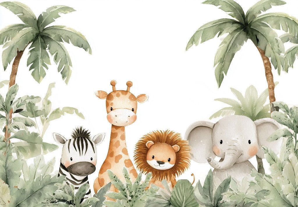 Jungle Vriendjes fotobehang, giraffe, zebra, Muurdeco4kids, Verzenden, Nieuw