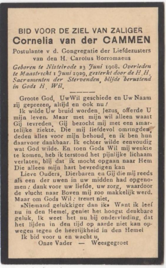 Cornelia van der Cammen 1908 Nistelrode + 1929 Maastricht, Verzamelen, Verzenden
