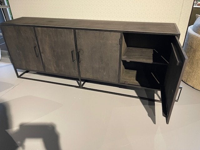Dressoir 220cm massief mango zwart metaal 4 deuren actie, Overige houtsoorten, 1 of 2 laden, Nieuw, Ophalen of Verzenden