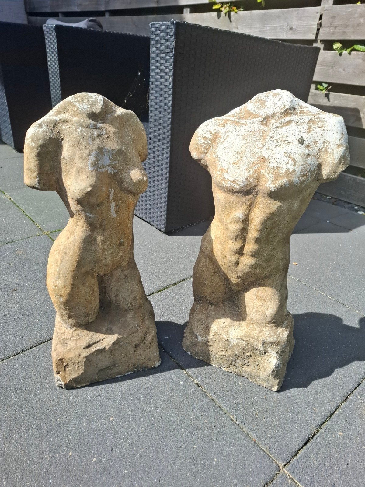 Decoratieve torso beelden - man en vrouw, Ophalen, 50 - 100 cm, Beeld, Beige