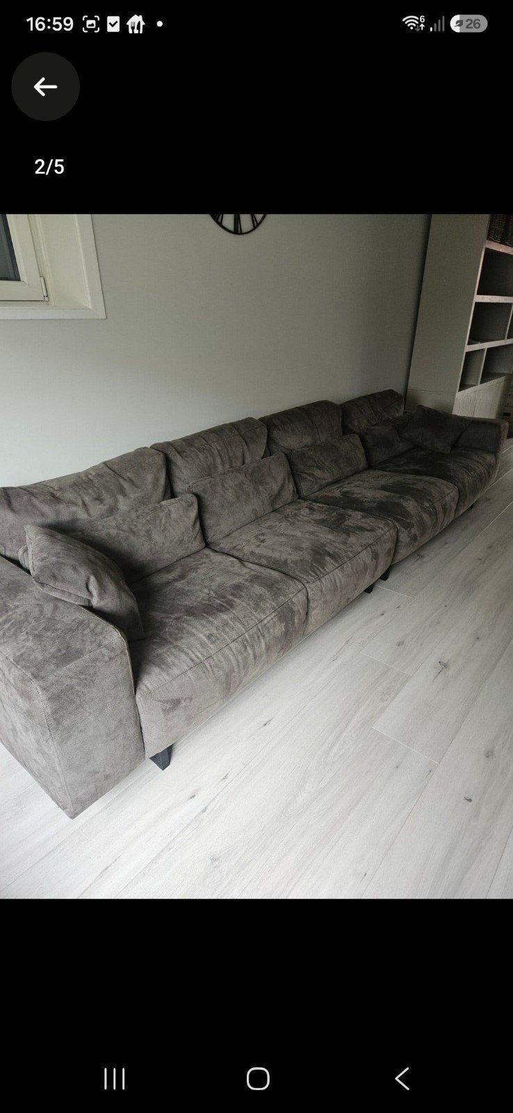 Grote grijze stoffen bank - comfortabel en ruim, Ophalen, Gebruikt, 300 cm of meer, Rechte bank