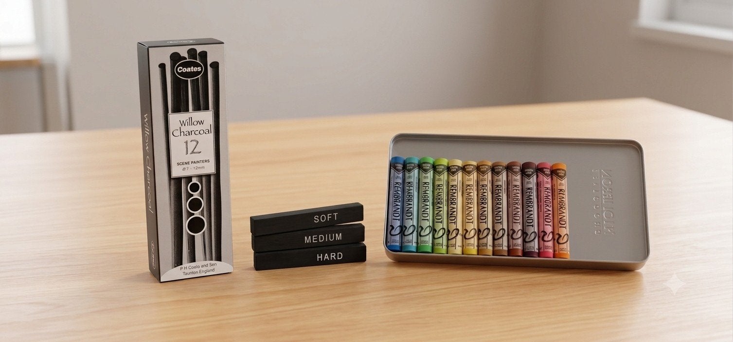 Rembrandt Soft Pastels & Coates Wilgenhoutskool, Hobby en Vrije tijd, Tekenen, Verzenden, Zo goed als nieuw, Potlood of Stift