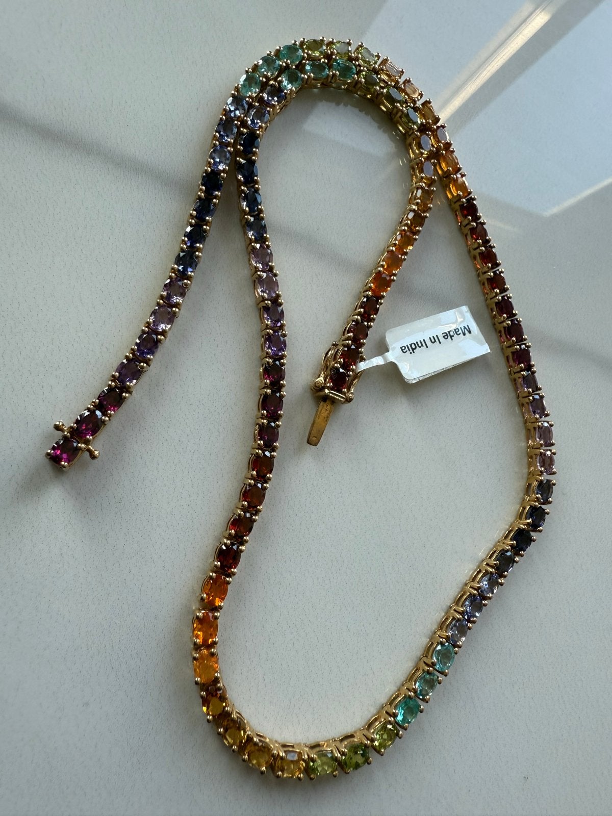 Vintage Gouden Ketting met Regenboog Zirkonia & Topaas, Ophalen of Verzenden, Zilver, Met edelsteen
