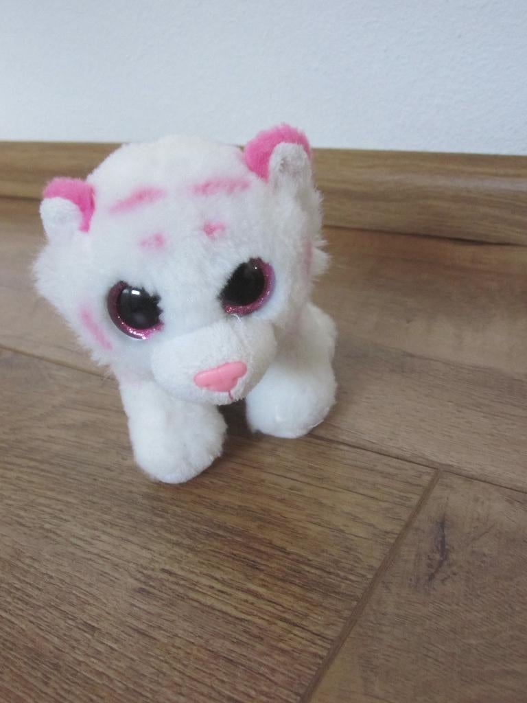 TY wit pluche tijgertje Tabor met roze strepen - glitterogen, Overige karakters, Ophalen of Verzenden, Klein (minder dan 20 cm)