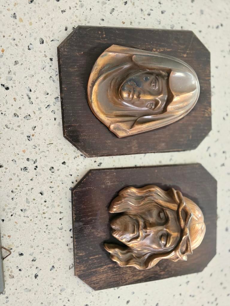 Mooie antieke hanger van Jezus en Maria, Ophalen of Verzenden