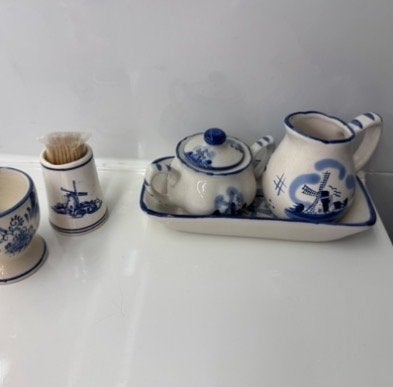 Delfts Blauw Miniatuur Servies Set - Molen Decor, Ophalen of Verzenden