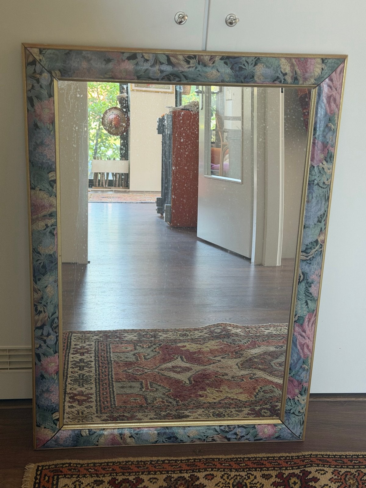 Vintage spiegel met bloemenrand, Ophalen, Rechthoekig, 50 tot 100 cm, 100 tot 150 cm