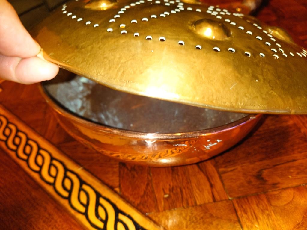 Antieke beddenpan met houten steel, Antiek en Kunst, Ophalen, Koper