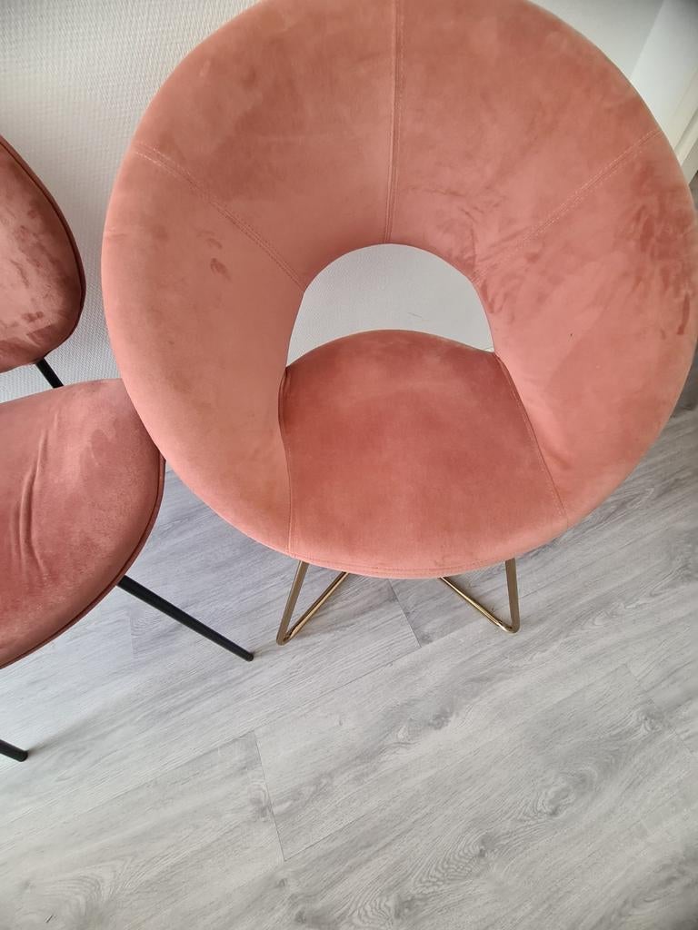 Set van 2 roze fluwelen stoelen - modern design, Huis en Inrichting, Stoelen, Ophalen, Twee, Overige kleuren, Modern, Hedendaags, Glamour