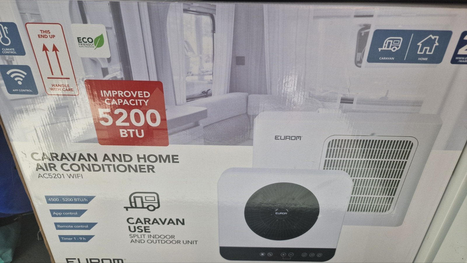 Eurom AC5201 WiFi Caravan & Home Airconditioner - 1 jaar oud, Timer, Minder dan 60 m³, 3 snelheden of meer, Ophalen of Verzenden