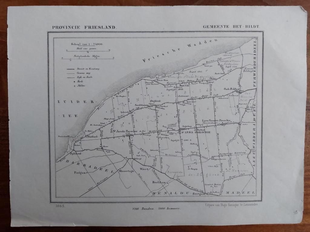 11 / Het Bildt St. Anna Parochie Litho uit 1865 van J Kuyper, Ophalen of Verzenden