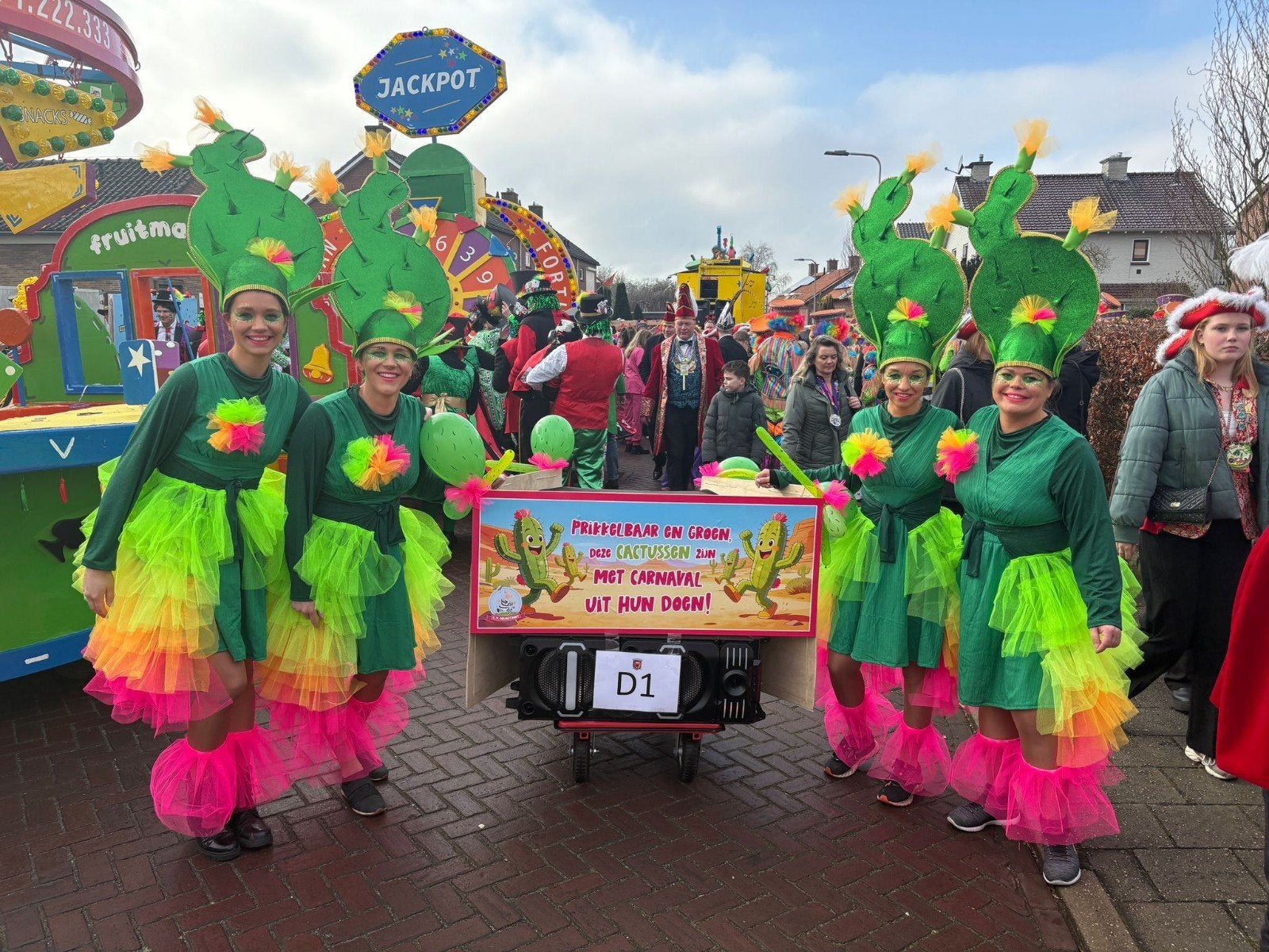 Complete set van 4 handgemaakte carnavalsoutfits - Cactus, Kleding | Dames, Carnaval, Zo goed als nieuw, Kleding, Handgemaakt