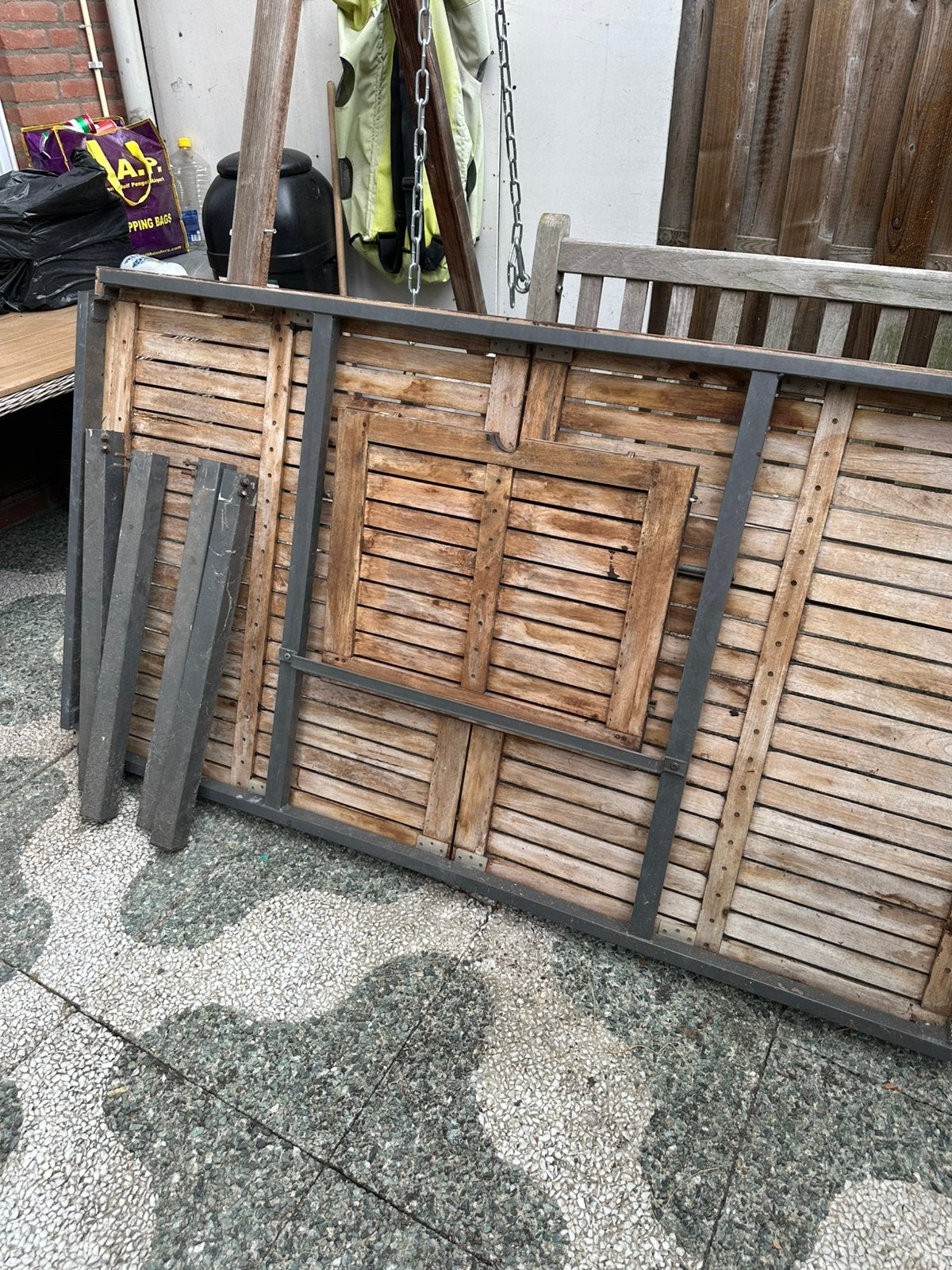 Hardhout tuintafel ,aluminium frame,100x200/260, Tuin en Terras, Tuintafels, Ophalen, Gebruikt, Rechthoekig, Aluminium