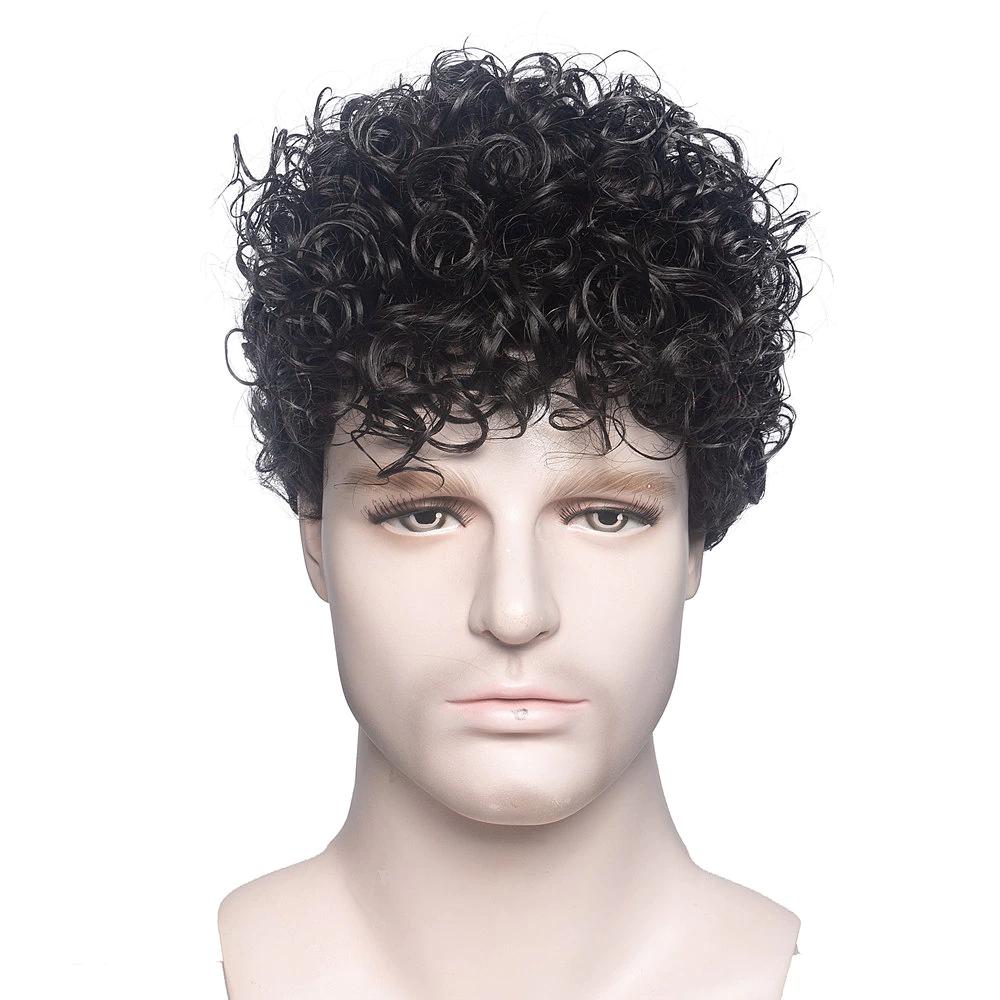 Korte Zwarte Krullen Heren Pruik Haarstuk Haarstukje Mannen, Sieraden, Tassen en Uiterlijk, Uiterlijk | Haarverzorging, Verzenden