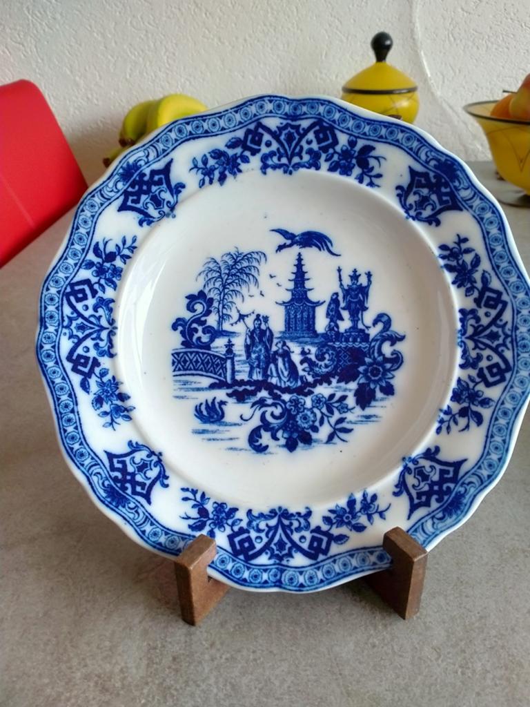 Antiek August Haas bord, blauw-wit, Chinees decor, Antiek en Kunst, Ophalen of Verzenden