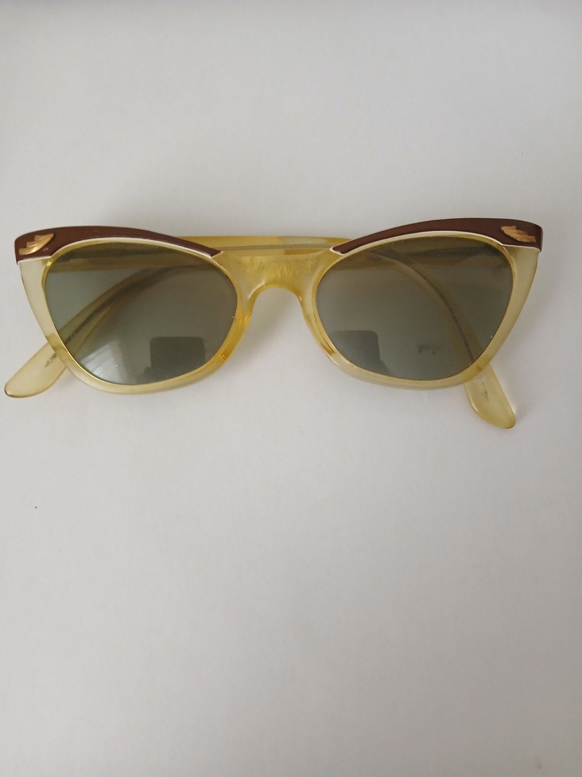 Vintage Cat Eye Zonnebril - Jaren '50, Overige merken, Gebruikt, Zonnebril, Geel