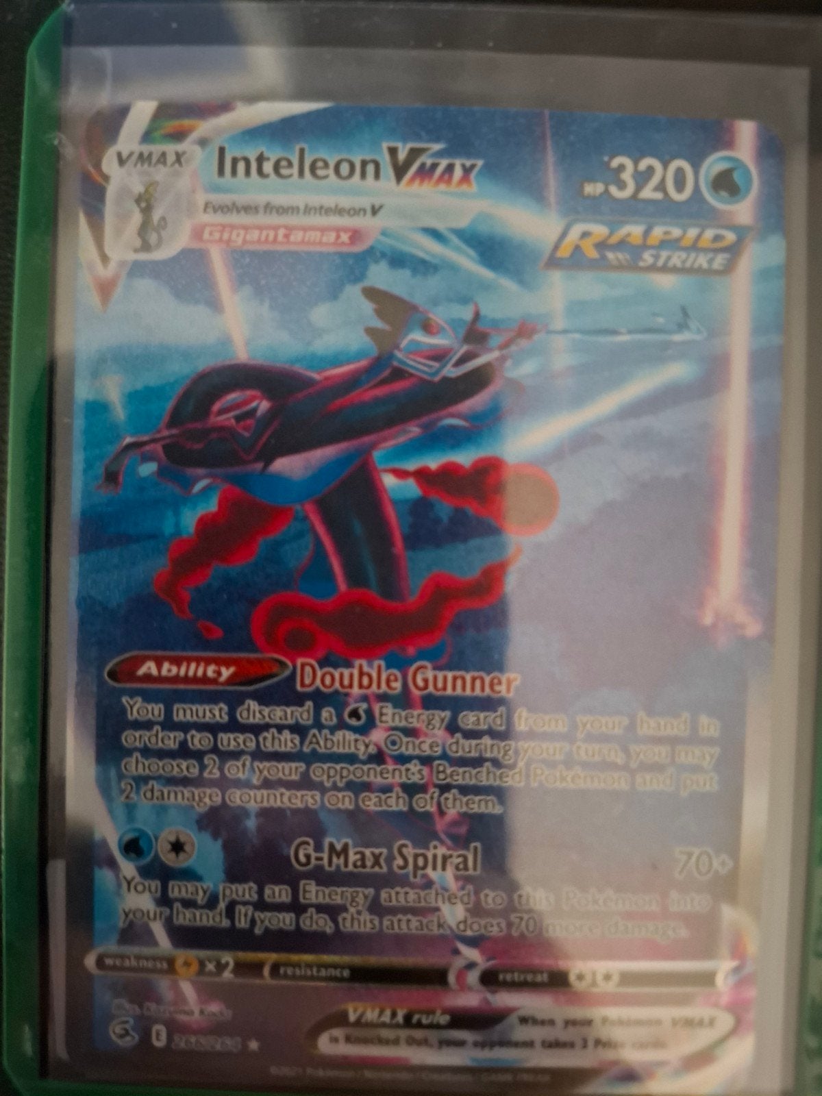 Inteleon VMAX Pokémon kaart - Rapid Strike, Ophalen of Verzenden, Zo goed als nieuw, Losse kaart