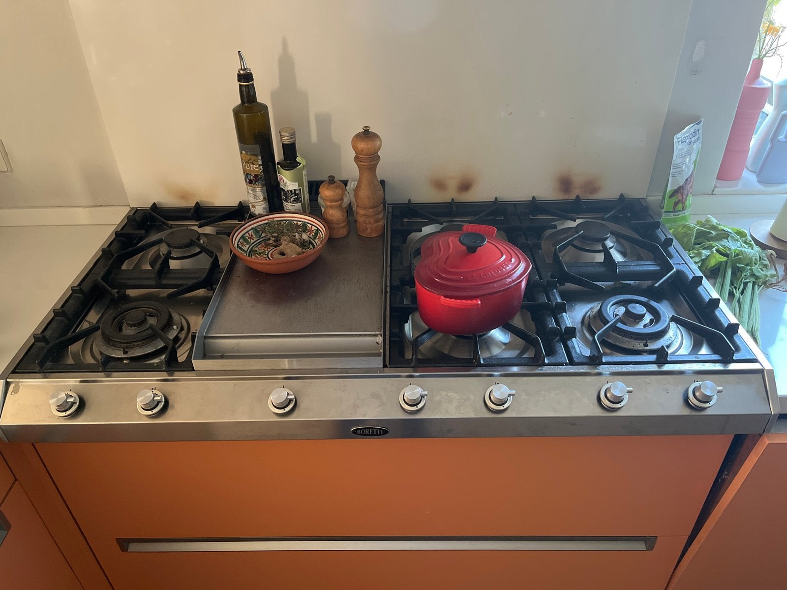 Boretti Fornuis met 6 gaspitten en bakplaat, Ophalen, Gebruikt, 60 cm of meer, Gas