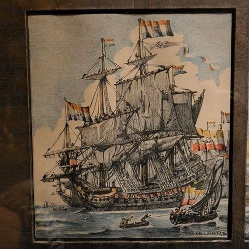 3 x schepen in oude lijst, Ophalen of Verzenden