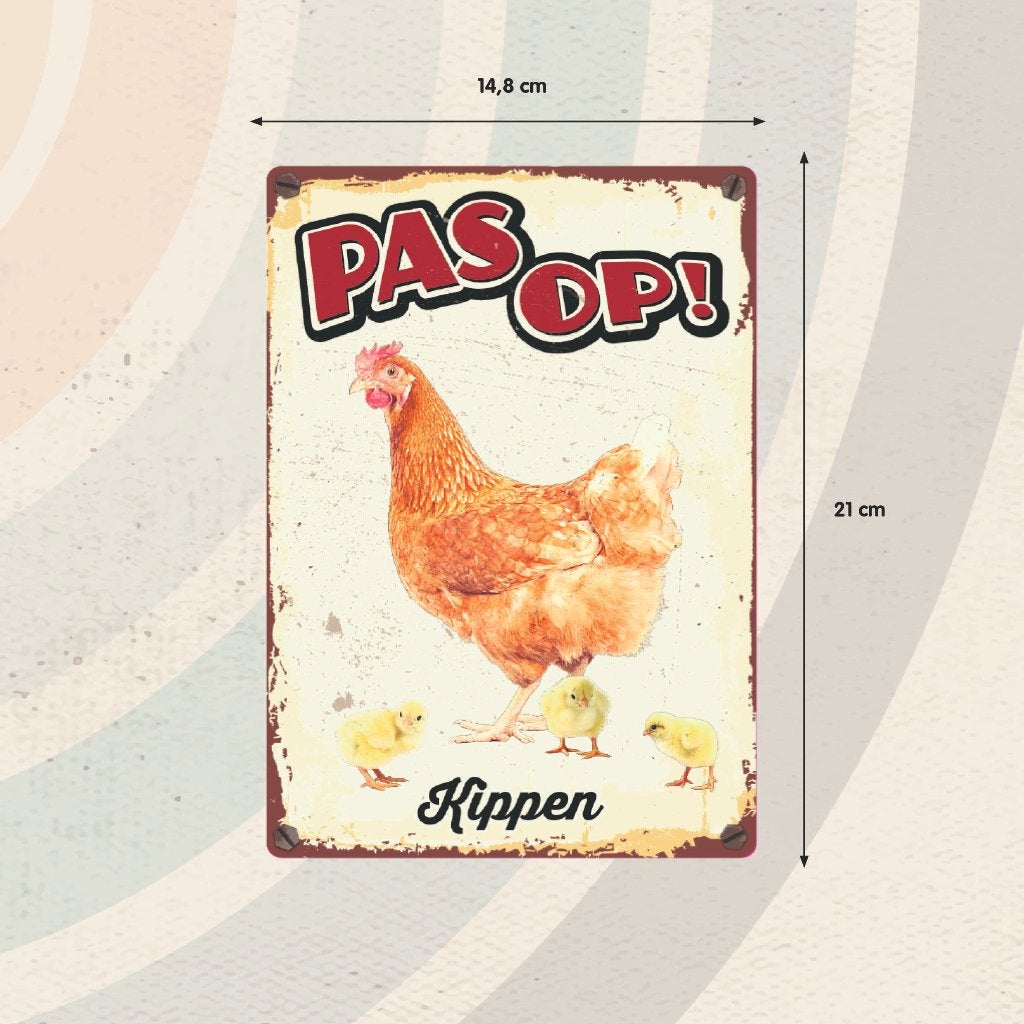 Metalen bord 'Pas op kippen' waakbord/spreuken, Info@hopsa.nl, Industrieweg 12, 2254 AE Voorschoten, Nieuw, Ophalen of Verzenden