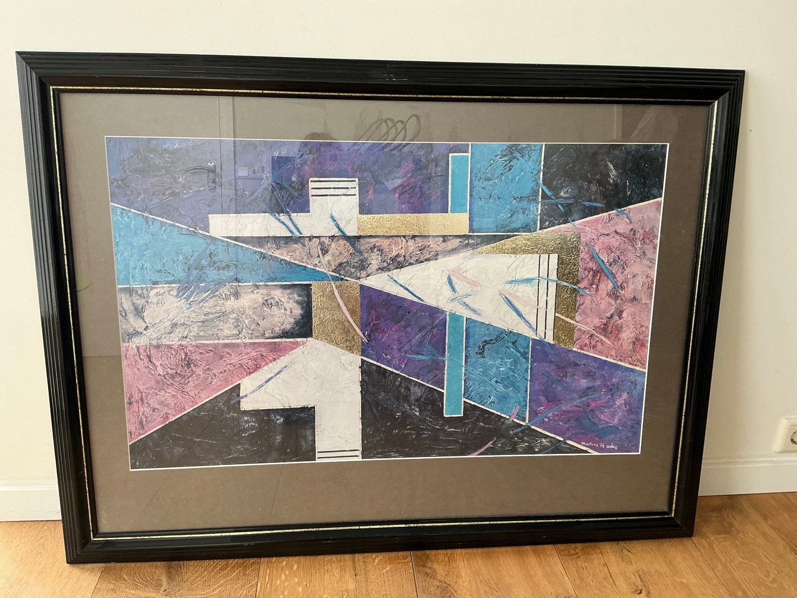 Schilderij met zwarte lijst., Antiek en Kunst, Kunst | Litho's en Zeefdrukken, Ophalen