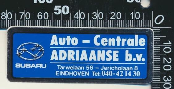Sticker: Auto Centrale Adriaanse - Subaru - Eindhoven, Ophalen of Verzenden, Zo goed als nieuw, Auto of Motor