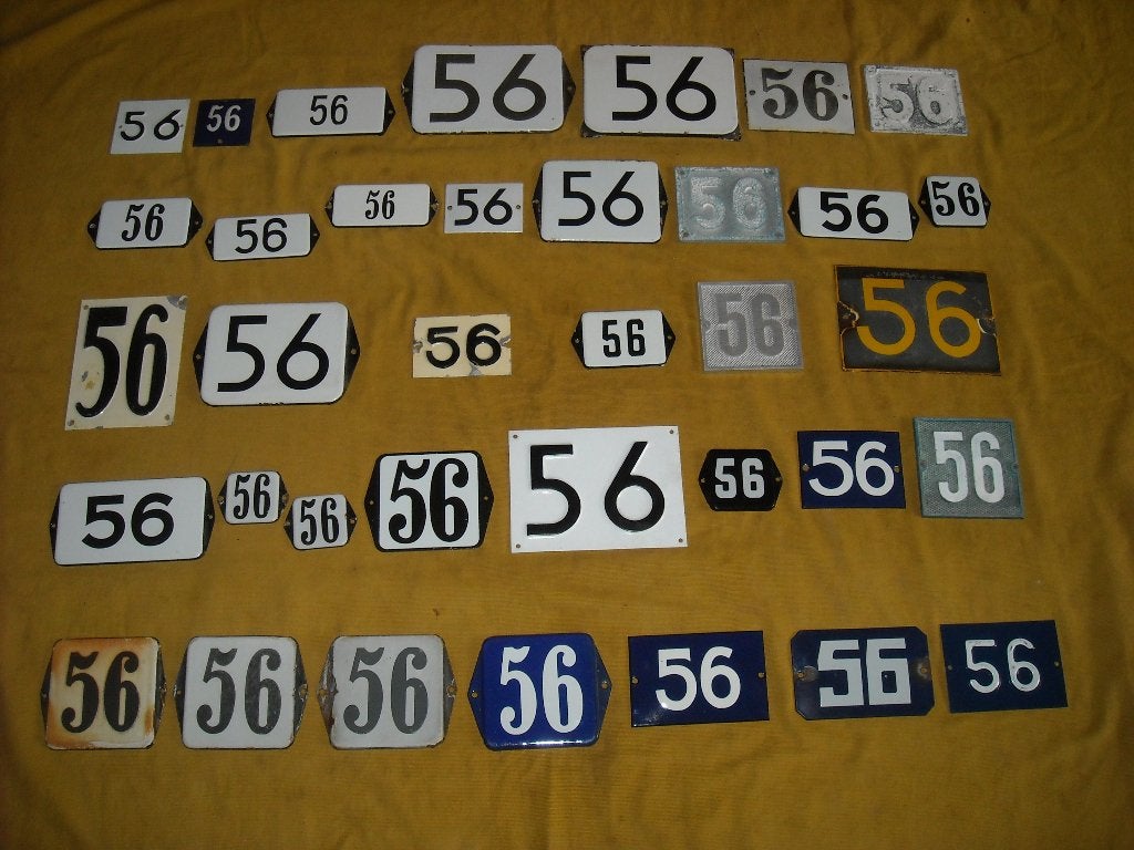oud emaille huisnummer 56 ook 57 58 59 60 61 62 63 64 65 66, Antiek en Kunst, Ophalen of Verzenden