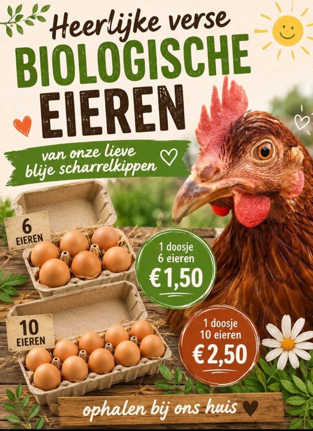 Heerlijke verse biologische eieren van blije scharrelkippen